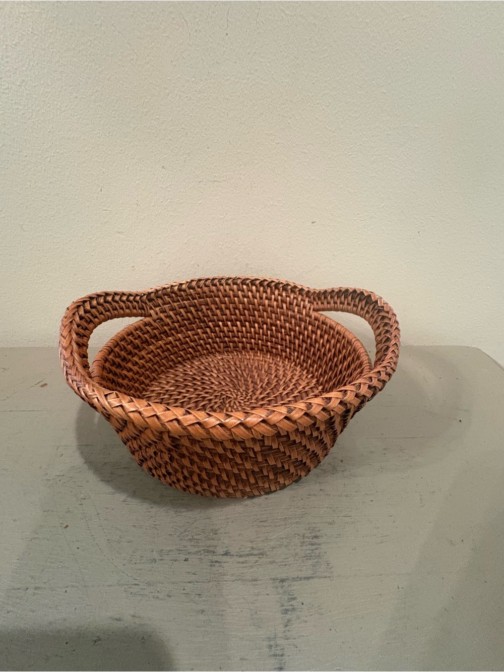 Crate&Barrel 7X3 Artesia Honey Rattan Round Bread/Cracker Basket